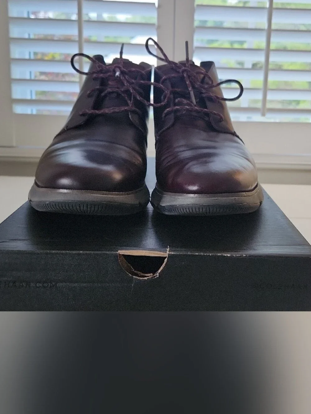 Cole Haan Men’s Burgundy Leather Chukka Boots with Patterned Round Laces